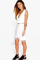 Boohoo Natasha Wrap Tassel Fringe Dress