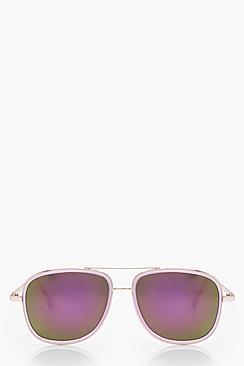 Boohoo Mia Purple Reflective Lense Double Bar Aviators