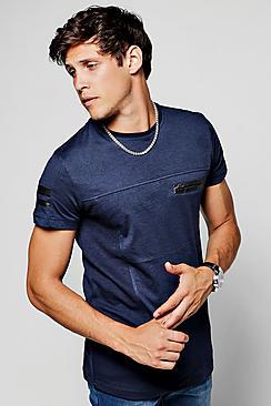 Boohoo Longline Ottoman Panel T-shirt Stripe Sleeve
