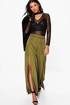 Boohoo Riva Satin Split Front Woven Wide Leg Trousers