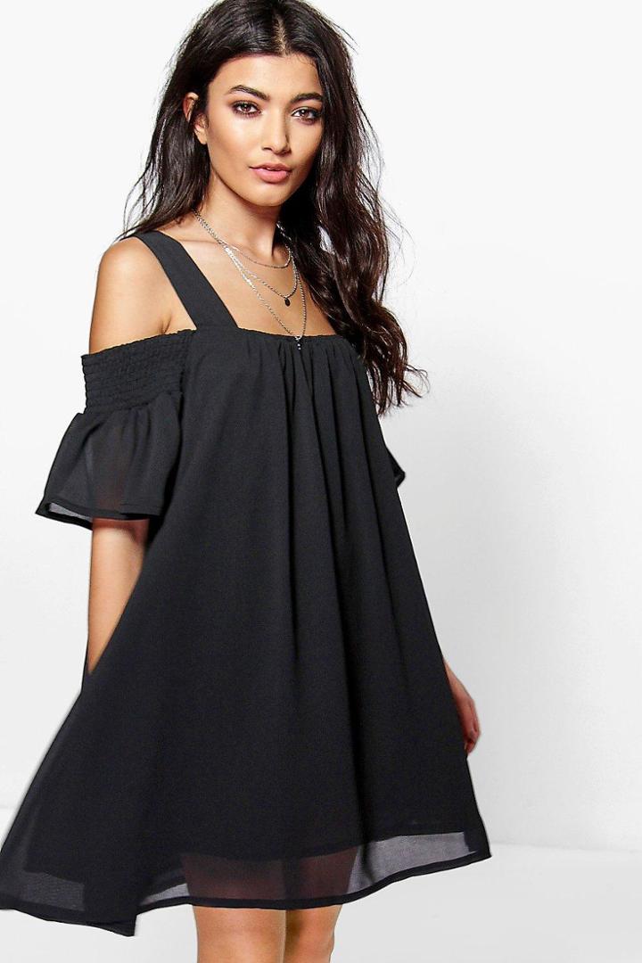 Boohoo Eliza Cold Shoulder Swing Dress Black
