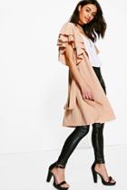 Boohoo Ruby Ruffle Belted Duster Stone