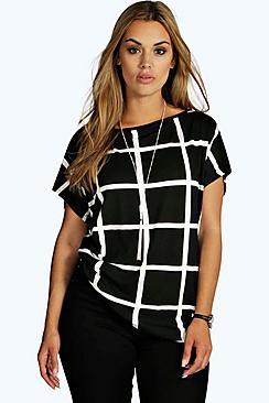 Boohoo Plus Arabella Grid Print Oversize Tee