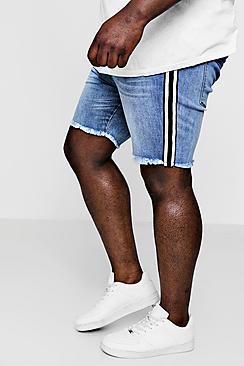 Boohoo Big And Tall Raw Hem Taped Side Denim Shorts