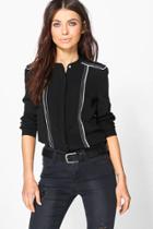 Boohoo Collarless Shirt With Piping Detail Black