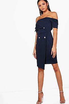 Boohoo Tall Off The Shoulder Blazer Dress
