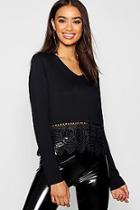 Boohoo Crochet Trim Long Sleeve T-shirt
