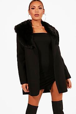 Boohoo Abigail Faux Fur Trim Coat