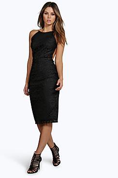 Boohoo Jane Lace Strappy Low Back Bodycon Dress