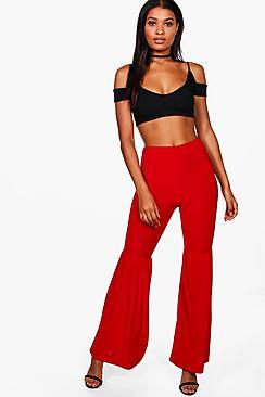 Boohoo Poppy Flared Knee Slinky Trousers