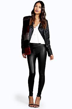 Boohoo Valentina Seamed Front Leather Look Legging