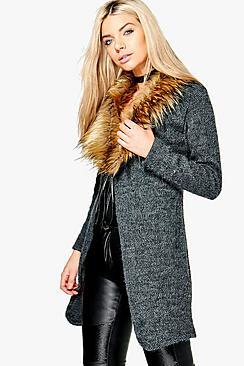 Boohoo Annabelle Faux Fur Collar Cardigan
