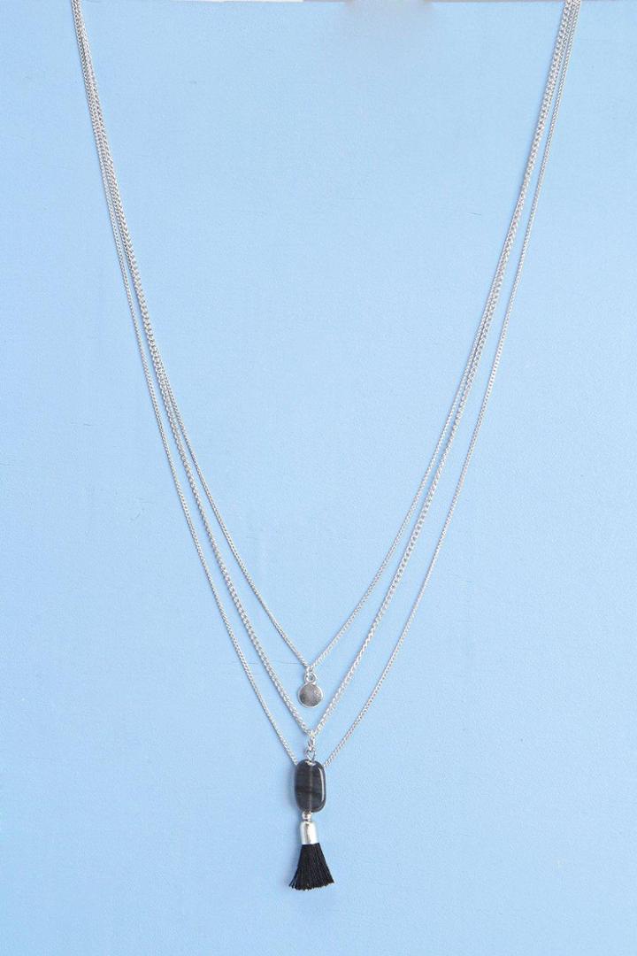 Boohoo Ava Layered Tassel And Bead Necklace Silver