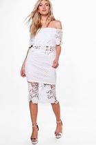 Boohoo Isla Boarder Lace Off The Shoulder Skirt Co-ord
