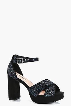 Boohoo Natalia Wide Fit Glitter Platform Heels