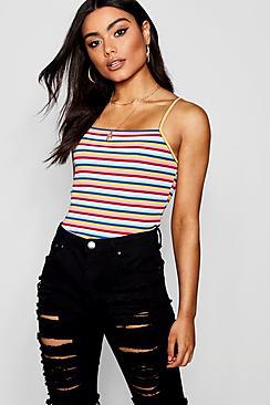 Boohoo Lila Rainbow Rib Crop Top