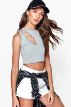 Boohoo Amy Keyhole Front Cut Out Crop Grey