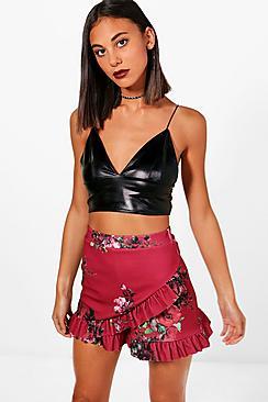 Boohoo Georgia Floral Wrap Ruffle Skort