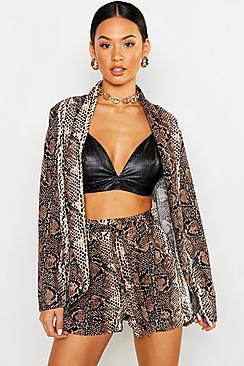 Boohoo Snake Print High Waisted Short