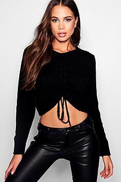 Boohoo Ruched Front Crop Jumper