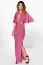 Boohoo Gigi Keyhole Detail Cape Maxi Dress Rose