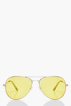 Boohoo Yellow Lens Aviator Fashion Sunglasses