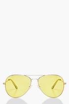 Boohoo Yellow Lens Aviator Fashion Sunglasses