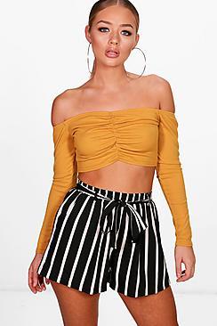 Boohoo Eliza Striped Tie Belt Shorts