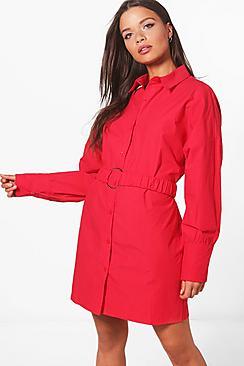 Boohoo Millie O Ring Belted Shirt Dress