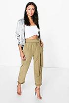 Boohoo Naima Soft Touch Tie Waist Turn Up Trousers