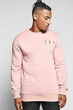 Boohoo Crew Neck Panel Sweatshirt With Zip Detail