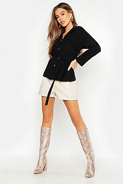 Boohoo Belted Linen Utility Jacket