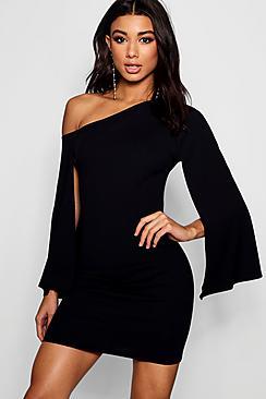 Boohoo Olivia One Shoulder Split Sleeve Dress