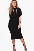 Boohoo Plus Leanne Open Front Short Sleeve Midi Dress Black