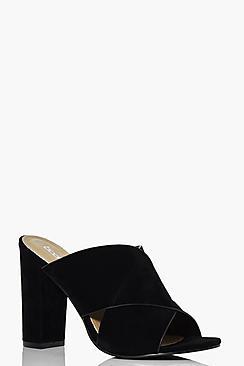 Boohoo Ivy Cross Strap Peeptoe Block Heel Mule