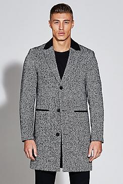 Boohoo Premium Wool Mix Overcoat With Faux Suede Collar