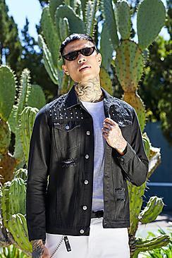 Boohoo French Montana Studded Denim Jacket