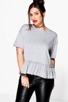 Boohoo Plus Savannah Frill Hem Tee Grey