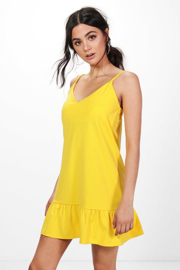 Boohoo Grace Strappy Frill Hem Shift Dress Yellow