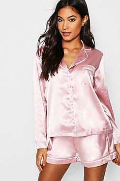 Boohoo Long Sleeve Pj Short Set