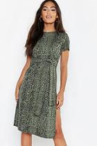 Boohoo Petite Snake Print Belted Midi Dress