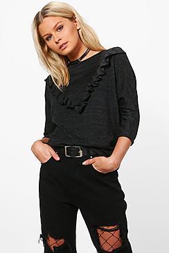 Boohoo Nadia Ruffle Yoke Fine Knit Jumper