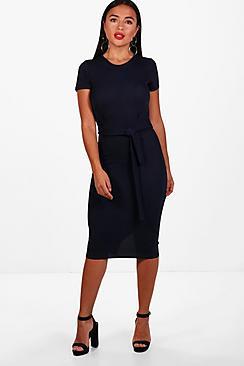 Boohoo Petite Eva Pleat Front Tailored Midi Dress