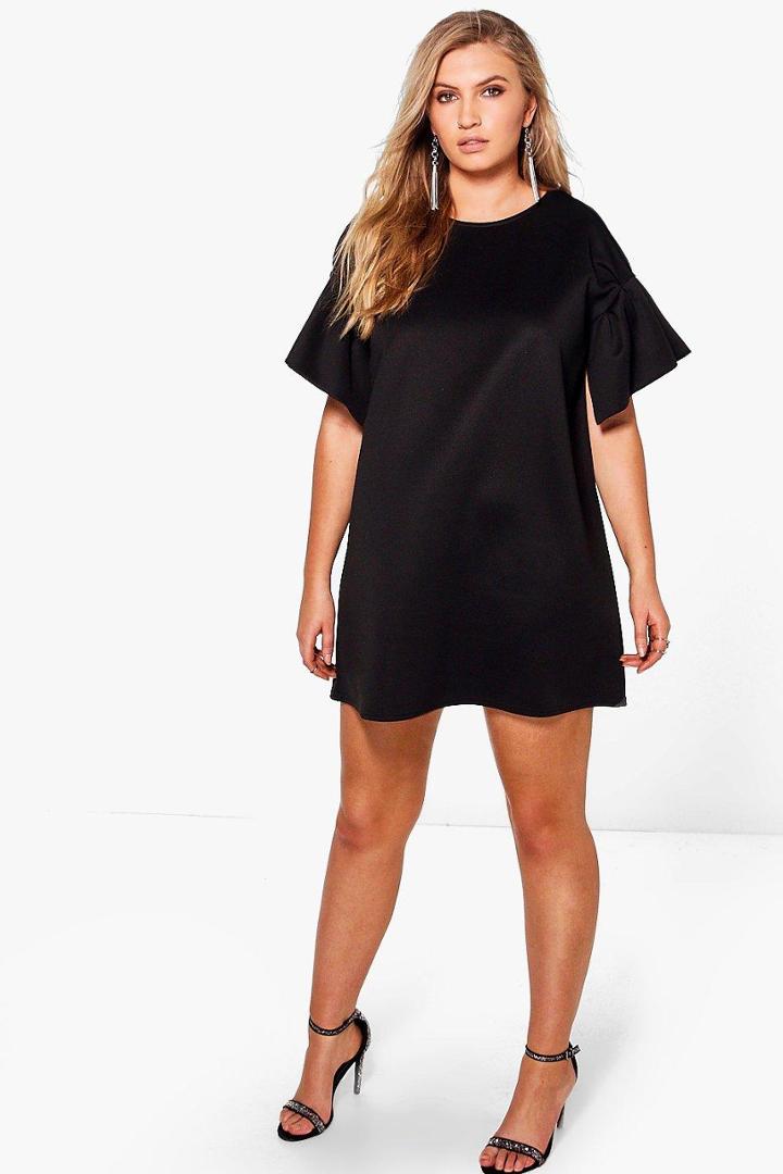 Boohoo Plus Tanya Ruffle Sleeve Shift Dress Black