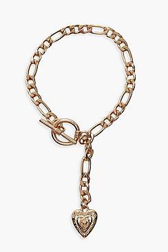 Boohoo Heart & Chain T-bar Bracelet
