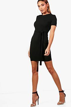 Boohoo Amy Belted Fitted Midi Tailored Dress