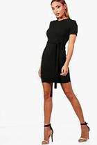 Boohoo Amy Belted Fitted Midi Tailored Dress
