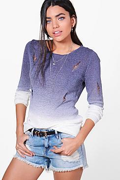 Boohoo Camille Dip Dye Distressed Jumper