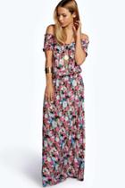 Boohoo Bea Woven Floral Off The Shoulder Maxi Dress Pink