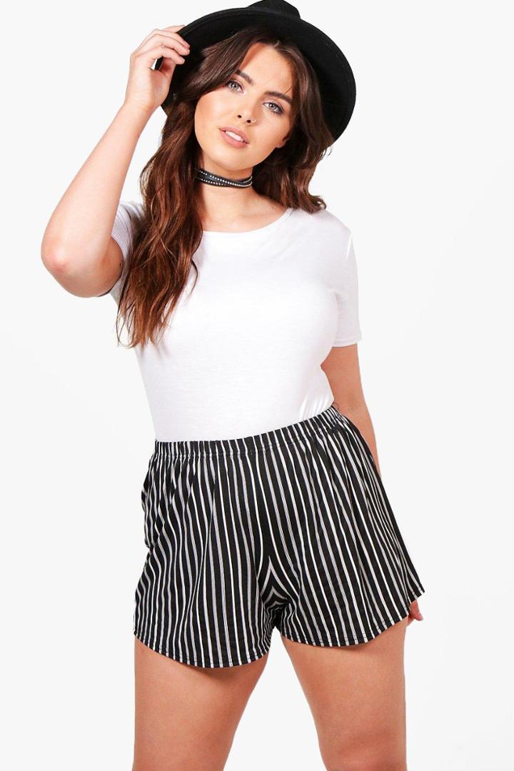 Boohoo Plus Leah Stripe Jersey Shorts Multi